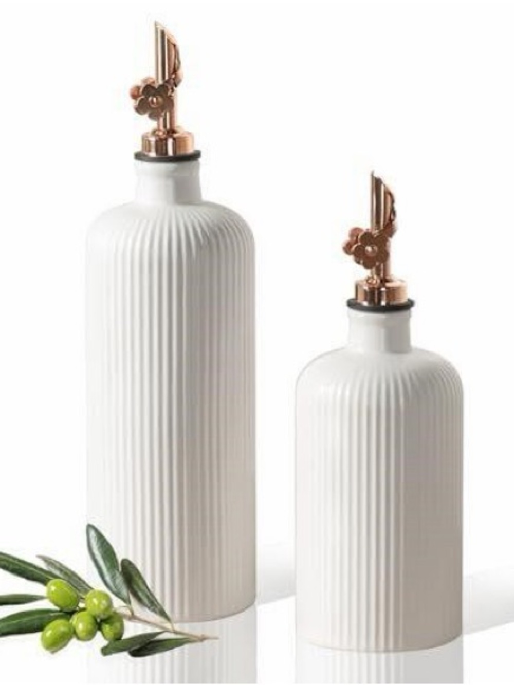 White Ceramic Oil Pourer Set with Rose Gold Spouts